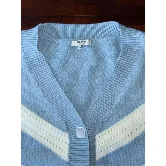 FRNCH From Paris Oversized Knitted Blue White Cardigan Size Small Medium - Picture 2 of 8